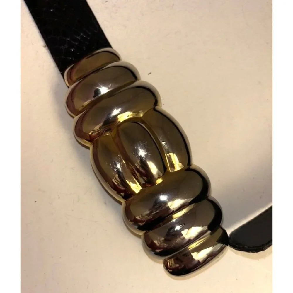 Jana‎ Black Snake Skin Belt With Gold Ornate Buckle S